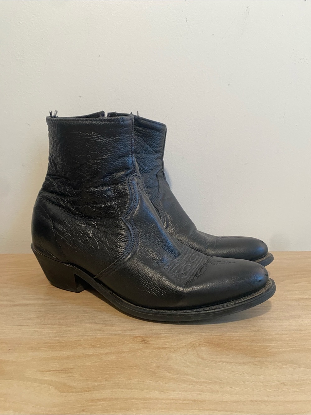 Vintage Abilene Black Leather Western Ankle Boots Women’s 8.5 Cowboy Zip